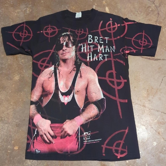 Vintage 1996 all over print bret hit man hart shirt medium - Picture 1 of 4